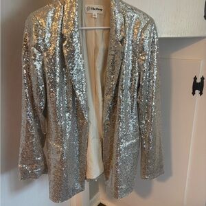 The Drop Women's Sparkling Silver Sequin Blazer